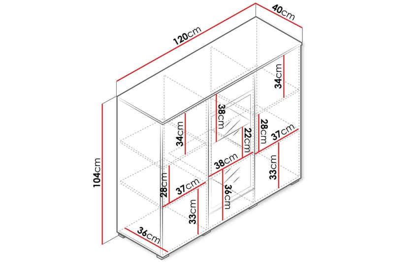 Sherie vitriinikaappi 120 cm puuta - Valkoinen|Harmaa - Säilytys - Kaappi - Vitriini