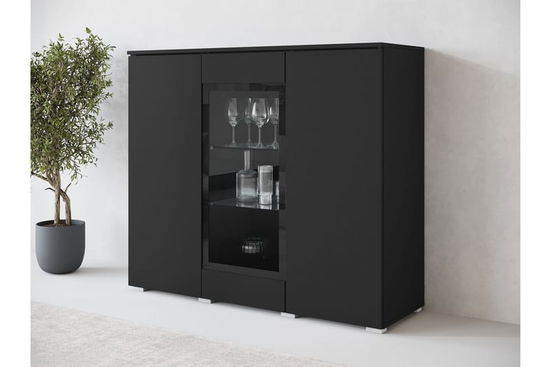 Sherie Vitriinikaappi 120x104 cm - Musta - Säilytys - Kaappi - Vitriini