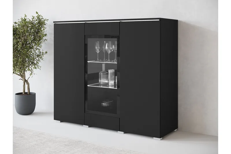 Sherie Vitriinikaappi 120x104 cm - Musta - Säilytys - Kaappi - Vitriini