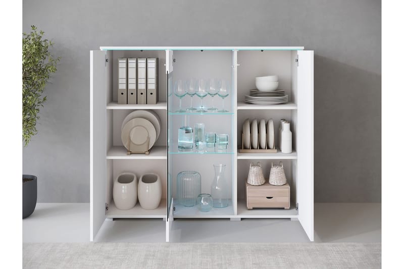 Sherie Vitriinikaappi 120x104 cm - Valkoinen / Harmaa - Säilytys - Kaappi - Vitriini