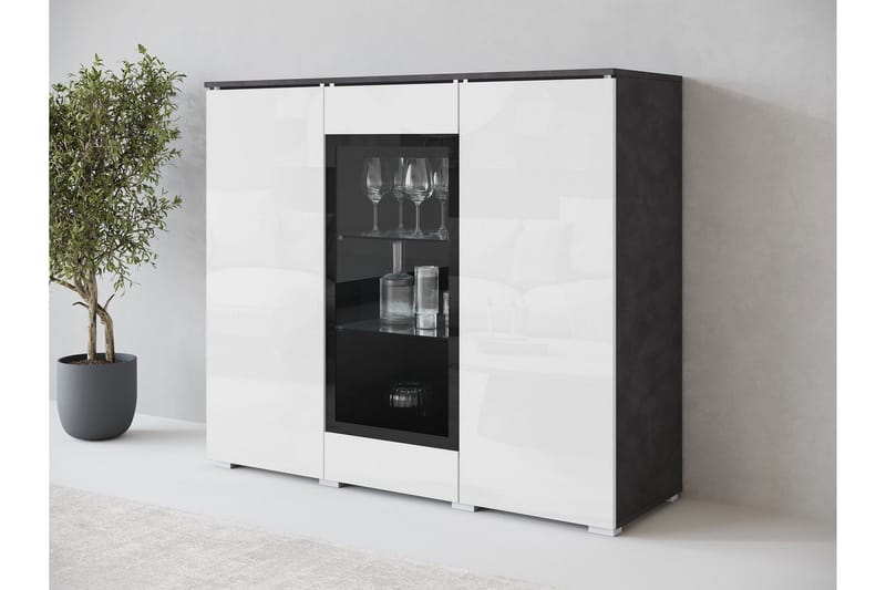 Sherie Vitriinikaappi 120x104 cm - Valkoinen / Harmaa - Säilytys - Kaappi - Vitriini