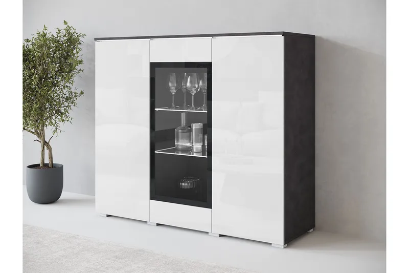 Sherie Vitriinikaappi 120x104 cm - Valkoinen / Harmaa - Säilytys - Kaappi - Vitriini