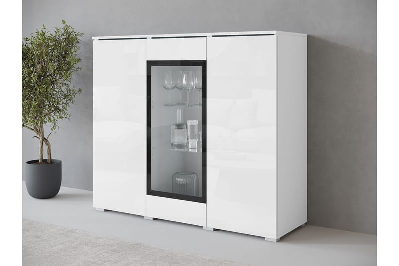 Sherie Vitriinikaappi 120x104 cm - Valkoinen - Säilytys - Kaappi - Vitriini