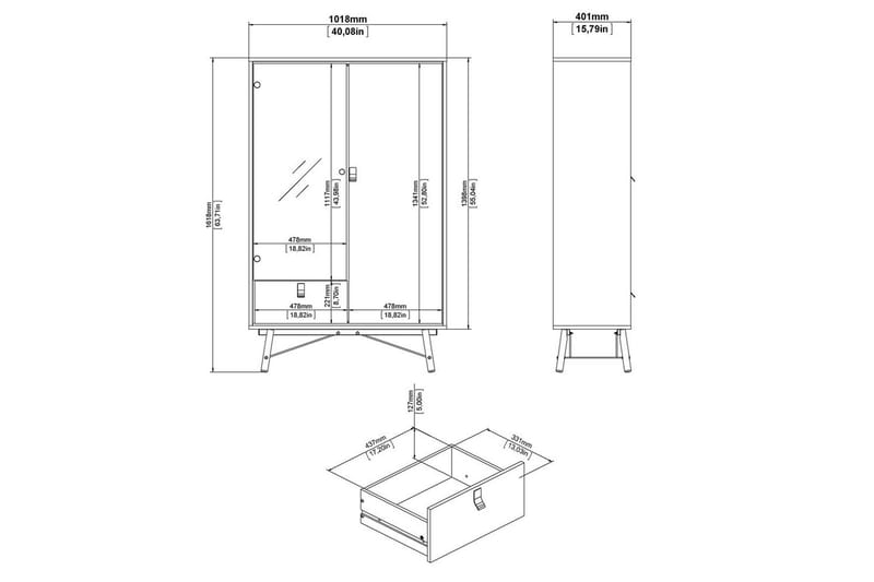 Tadami Vitriinikaappi 102x162 cm - Luonnonväri - Säilytys - Kaappi - Vitriini