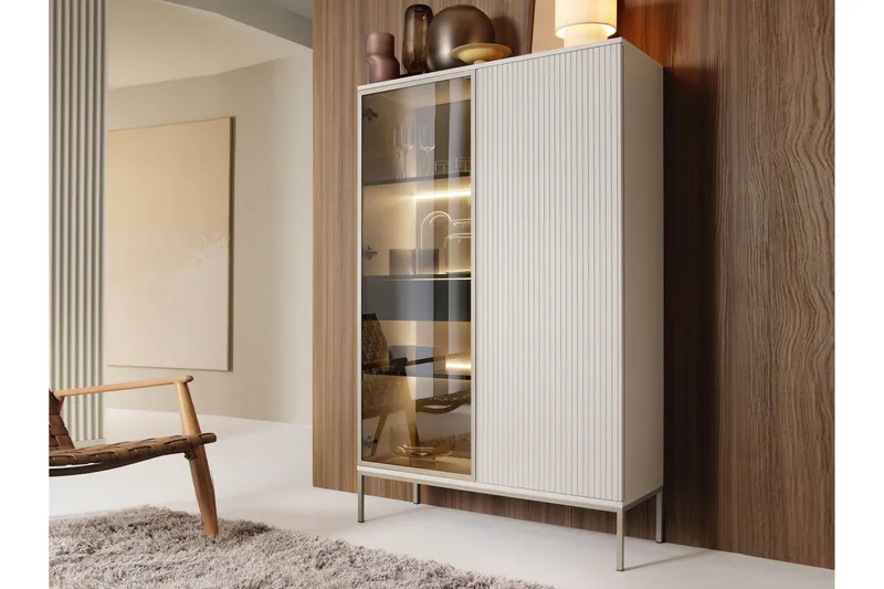 Tenorio Vitriinikaappi 104x166 cm - Beige - Säilytys - Kaappi - Vitriini