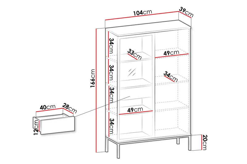 Tenorio Vitriinikaappi 104x166 cm - Beige - Säilytys - Kaappi - Vitriini