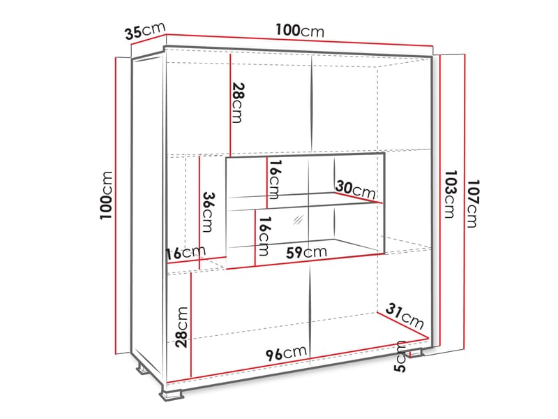 Tessan vitriinikaappi 100x107 cm - ruskea - Säilytys - Kaappi - Vitriini