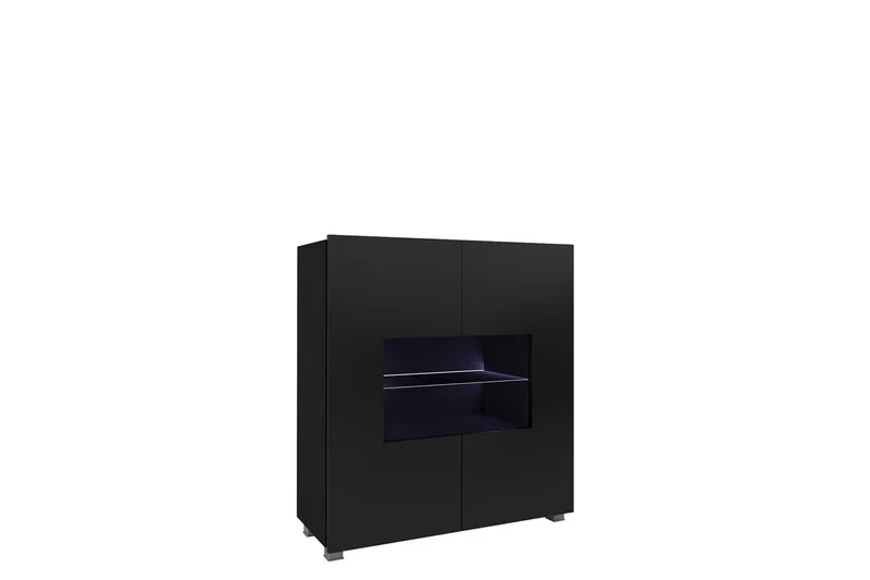 Tessan vitriinikaappi 100x107 cm säilytyksellä ja valaistuksella puuta lasiovella, Musta