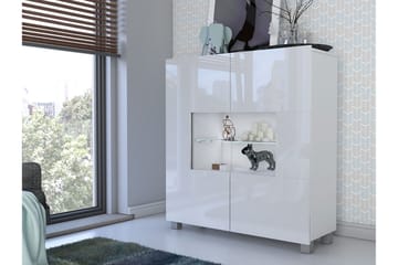 Tessan vitriinikaappi 100x107 cm säilytyksellä ja valaistuksella puuta lasiovella - Valkoinen - Säilytys - Kaappi - Vitriini