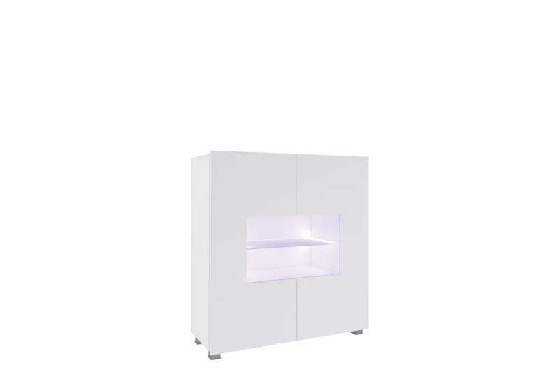 Tessan vitriinikaappi 100x107 cm säilytyksellä ja valaistuksella puuta lasiovella, Valkoinen