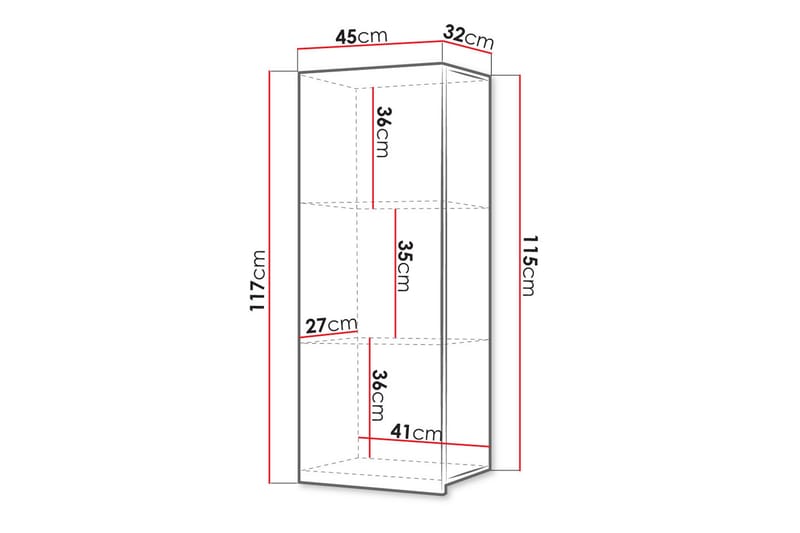 Tessan Vitriinikaappi 45x117 cm - Valkoinen - Säilytys - Kaappi - Vitriini