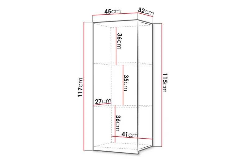 Tessan vitriinikaappi 45x117 cm puuta lasilla - Musta - Säilytys - Kaappi - Vitriini