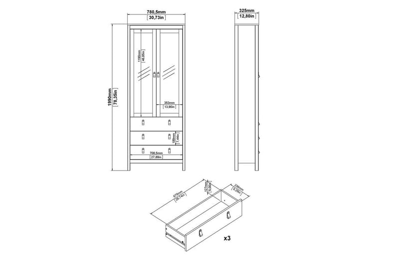 Vallvidera Vitriinikaappi 78x199 cm - Beige - Säilytys - Kaappi - Vitriini