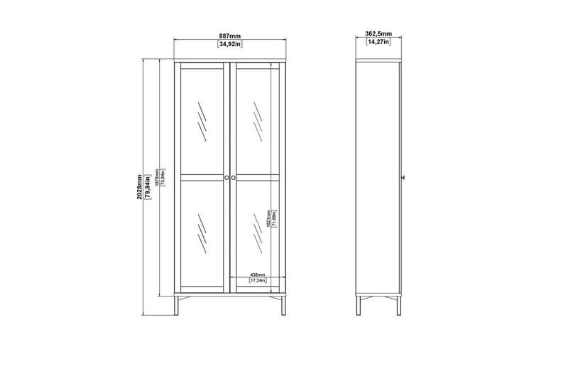 Valnorin Vitriinikaappi 89x203 cm - Valkoinen - Säilytys - Kaappi - Vitriini