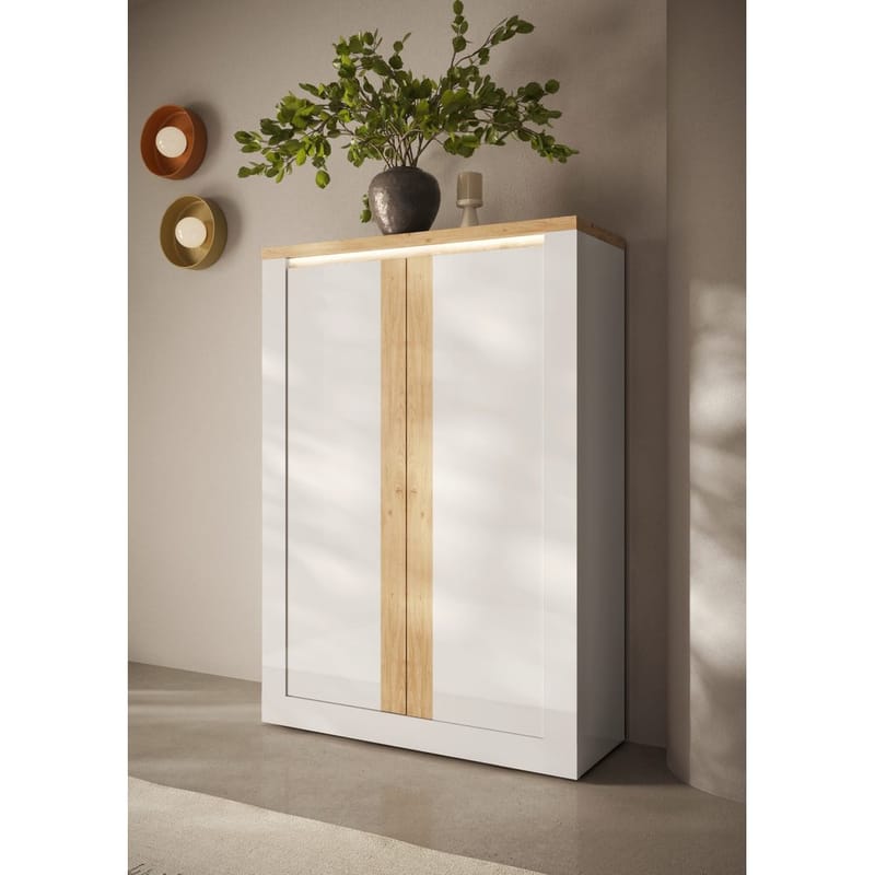 Vandesar Korkea kaappi 160 cm - Luonnollinen/Valkoinen - Säilytys - Kaappi - Säilytyskaappi