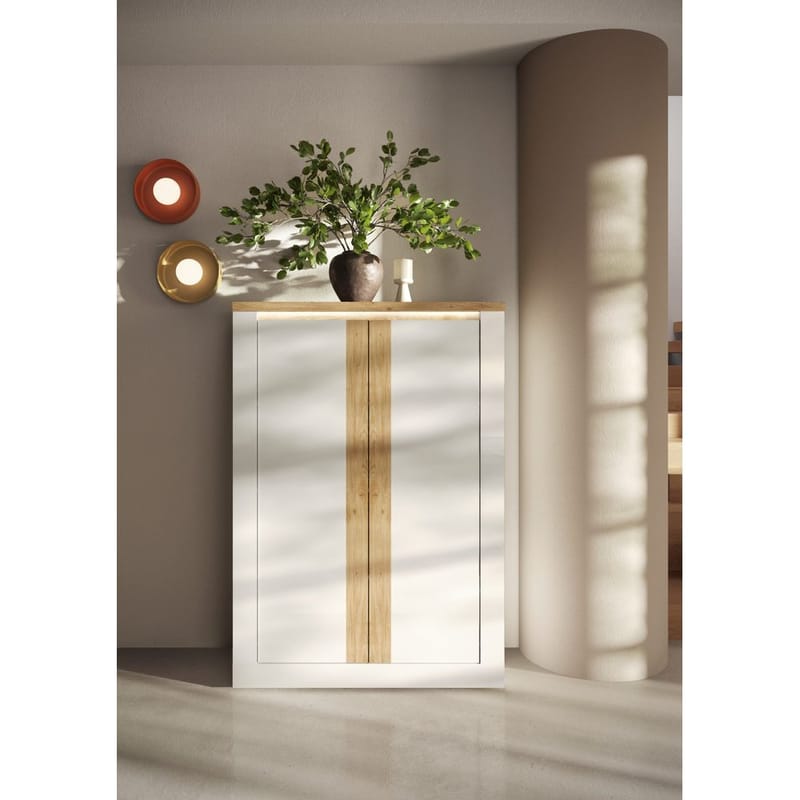 Vandesar Korkea kaappi 160 cm - Luonnollinen/Valkoinen - Säilytys - Kaappi - Säilytyskaappi