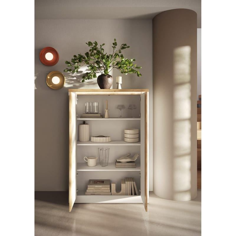 Vandesar Korkea kaappi 160 cm - Luonnollinen/Valkoinen - Säilytys - Kaappi - Säilytyskaappi