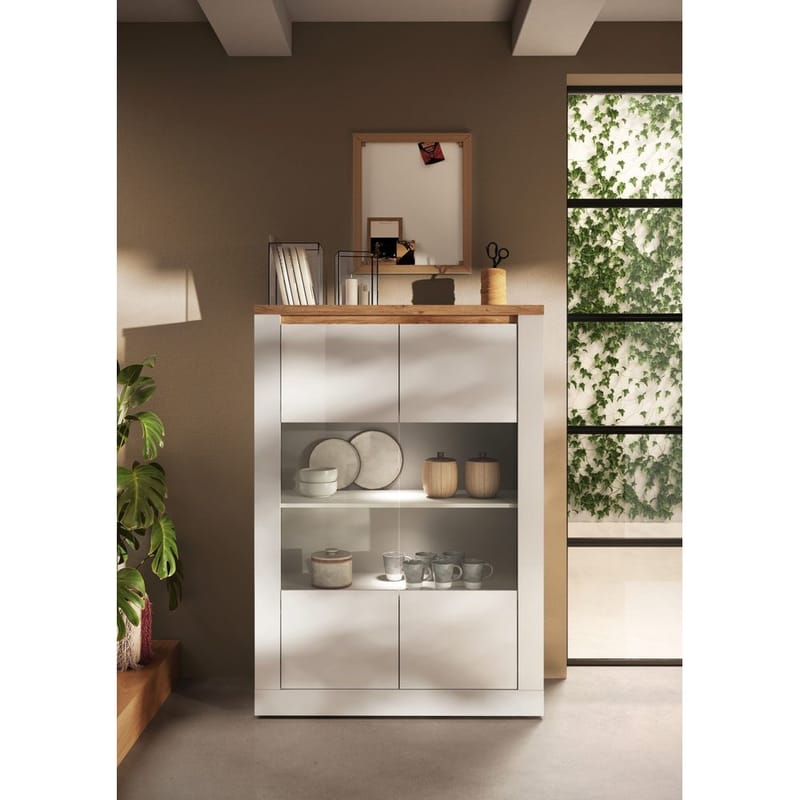 Vandesar Vitriinikaappi 160 cm - Luonnollinen/Valkoinen - Säilytys - Kaappi - Vitriini