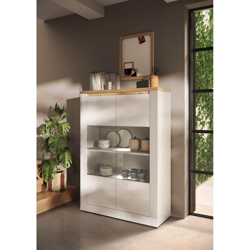 Vandesar Vitriinikaappi 160 cm - Luonnollinen/Valkoinen - Säilytys - Kaappi - Vitriini