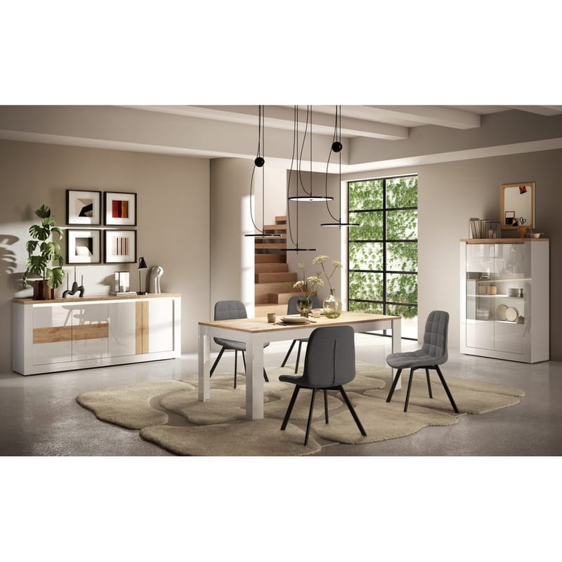 Vandesar Vitriinikaappi 160 cm - Luonnollinen/Valkoinen - Säilytys - Kaappi - Vitriini