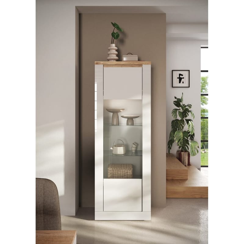 Vandesar Vitriinikaappi 192 cm - Luonnollinen/Valkoinen - Säilytys - Kaappi - Vitriini