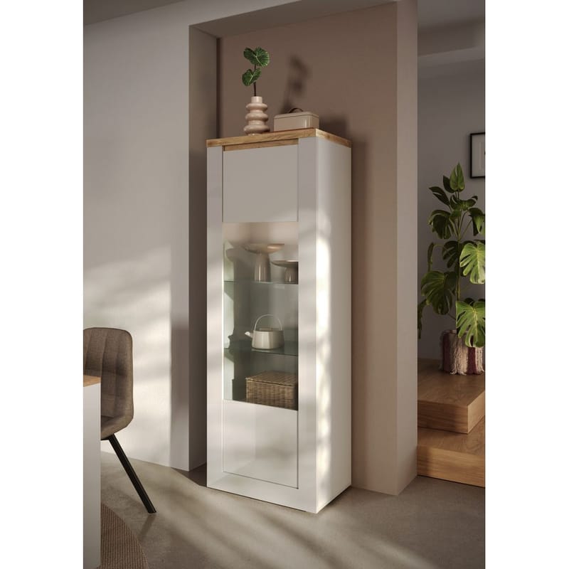 Vandesar Vitriinikaappi 192 cm - Luonnollinen/Valkoinen - Säilytys - Kaappi - Vitriini
