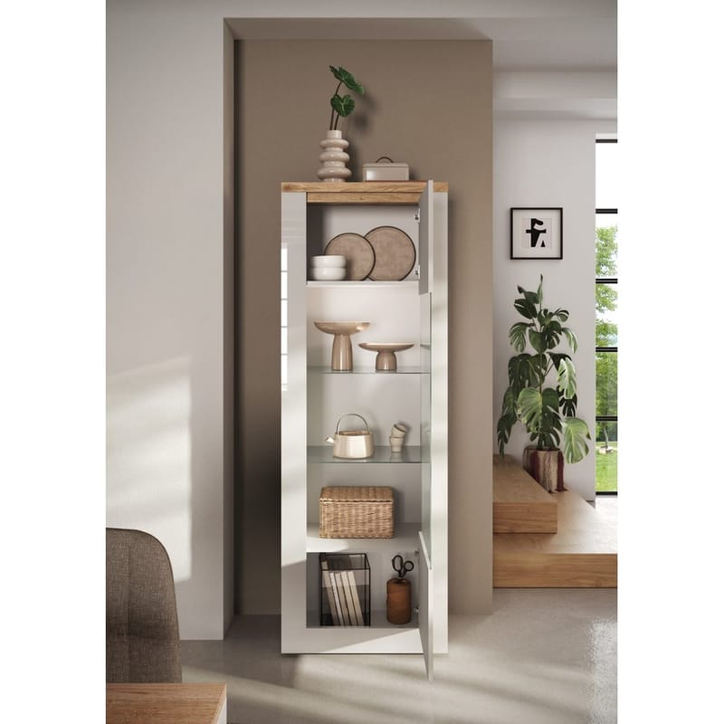 Vandesar Vitriinikaappi 192 cm - Luonnollinen/Valkoinen - Säilytys - Kaappi - Vitriini