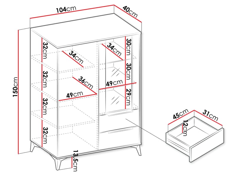 Vemdalen-vitriiinikaappi 104x150 cm - ruskea - Säilytys - Kaappi - Vitriini