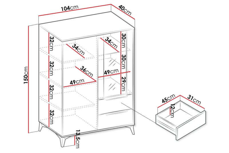Vemdalen Vitriinikaappi 104x150 cm - Beige - Säilytys - Kaappi - Vitriini