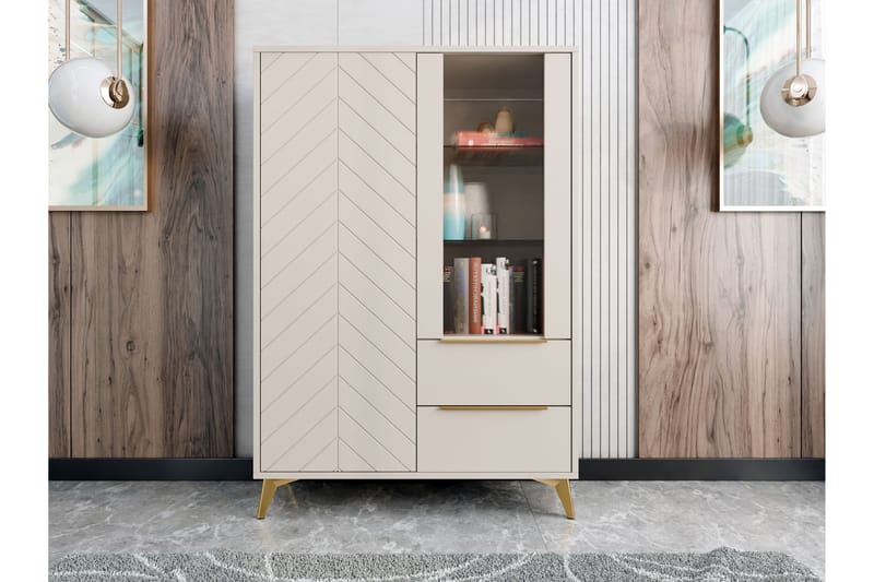 Vemdalen Vitriinikaappi 104x150 cm - Beige - Säilytys - Kaappi - Vitriini