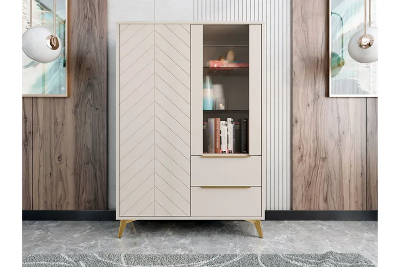 Vemdalen Vitriinikaappi 104x150 cm - Beige - Säilytys - Kaappi - Vitriini