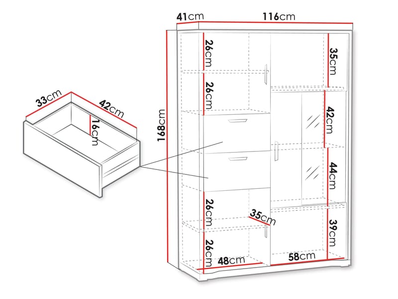 Veyricus Vitriinikaappi 168 cm - Säilytys - Kaappi - Vitriini