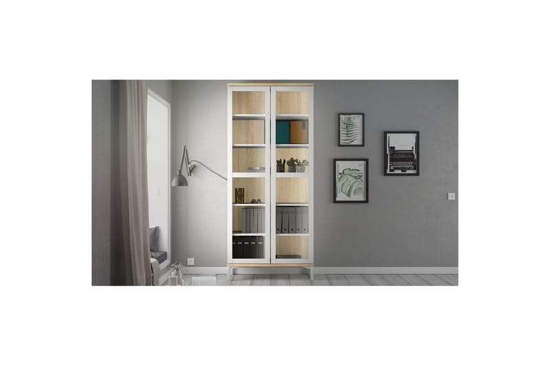 Virender Vitriinikaappi 88,7x202,8 cm - Valkoinen - Säilytys - Kaappi - Vitriini