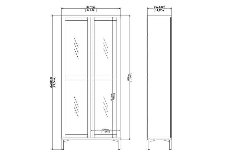 Virender Vitriinikaappi 88,7x202,8 cm - Valkoinen - Säilytys - Kaappi - Vitriini