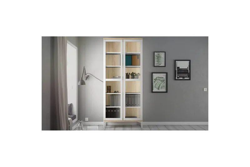 Virender Vitriinikaappi 88,7x202,8 cm - Valkoinen - Säilytys - Kaappi - Vitriini