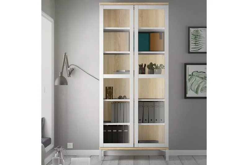 Virender Vitriinikaappi 88,7x202,8 cm - Valkoinen - Säilytys - Kaappi - Vitriini