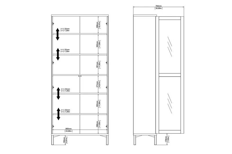 Virender Vitriinikaappi 88,7x202,8 cm - Valkoinen - Säilytys - Kaappi - Vitriini