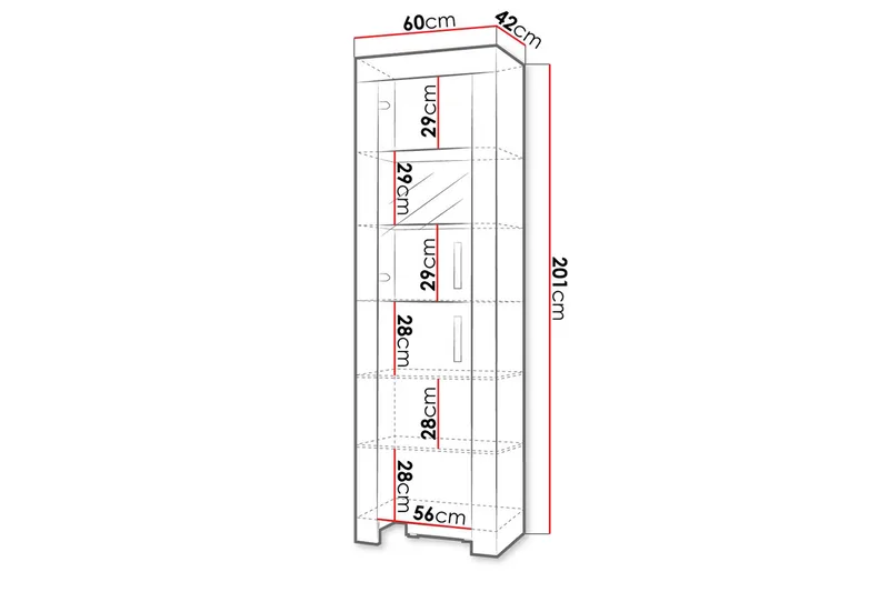 Cezar Vitrinskåp 60x42x201 cm Ek - Säilytys - Kaappi - Vitriini