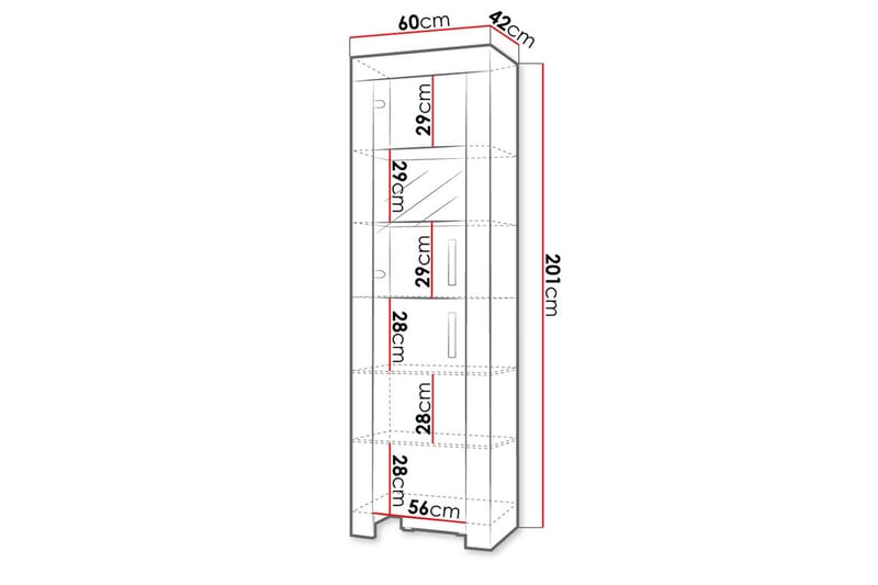 Cezar Vitrinskåp 60x42x201 cm Ek - Säilytys - Kaappi - Vitriini