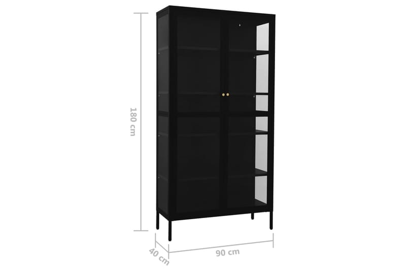 Esittelykaappi musta 90x40x180 cm teräs/karkaistu lasi - Säilytys - Kaappi - Vitriini
