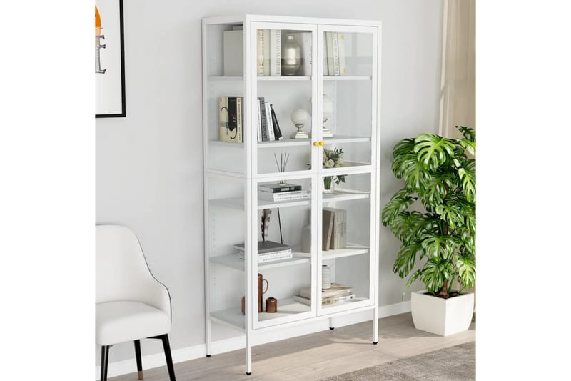 Esittelykaappi valkoinen 90x40x180 cm teräs/karkaistu lasi - Säilytys - Kaappi - Vitriini