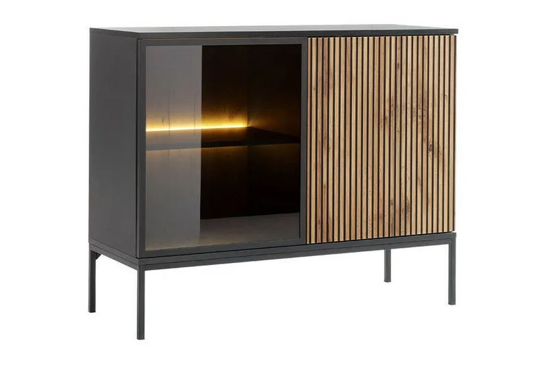 Klinkerville Matala vitriinikaappi valaistuksella 39 cm syvä 104 cm, Musta