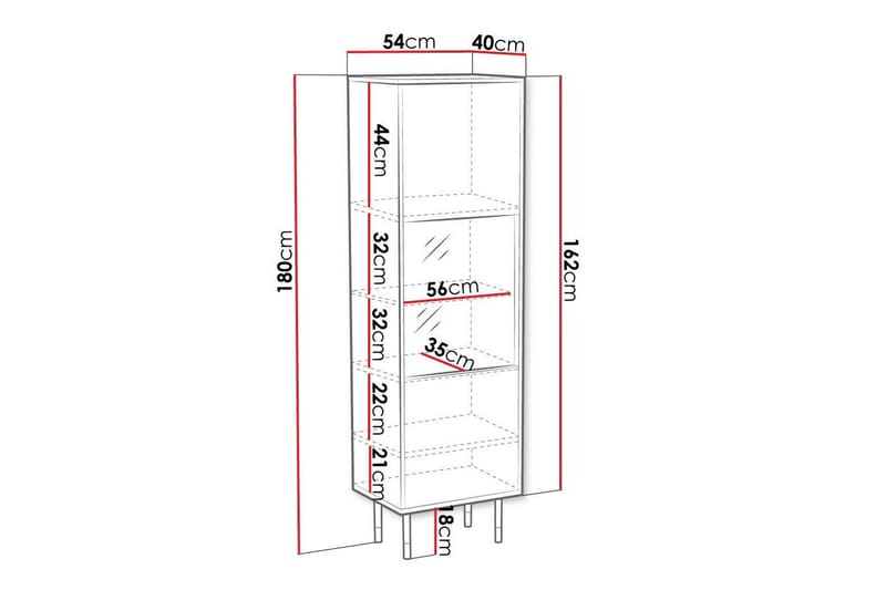 Lasivitriini Juniskär 180 cm - Musta - Säilytys - Kaappi - Vitriini