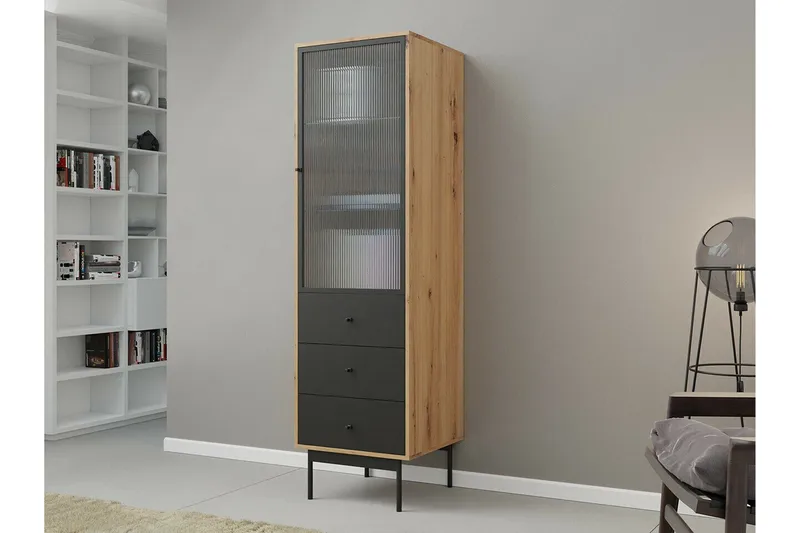 Lasivitriini Kintore 180 cm - Musta - Säilytys - Kaappi - Vitriini