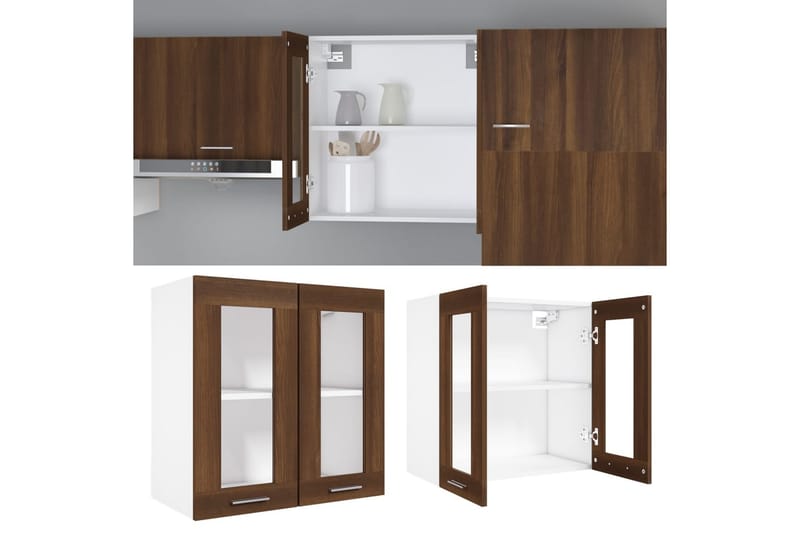Riippuva lasikaappi ruskea tammi 60x31x60 cm tekninen puu - Ruskea - Säilytys - Kaappi - Vitriini