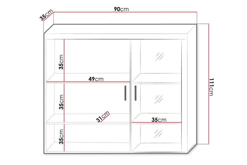 Samba Vitrinskåp 90x35x111 cm White High gloss - Säilytys - Kaappi - Vitriini