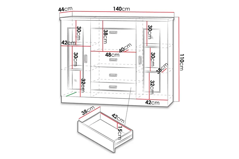 Tadeusz Vitriinikaappi 140x44x110 cm - Säilytys - Kaappi - Vitriini