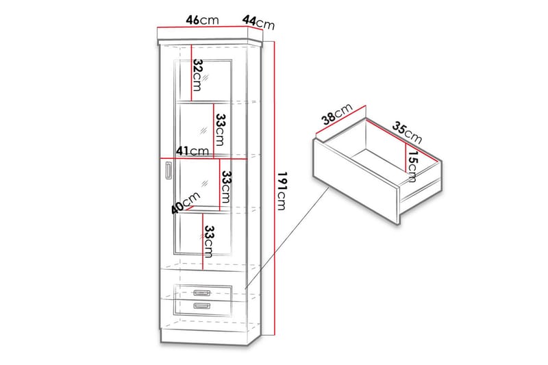 Tadeusz Vitriinikaappi 46x44x190 cm - Vitriini