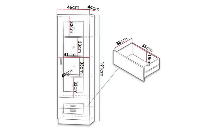 Tadeusz Vitriinikaappi 46x44x190 cm - Säilytys - Kaappi - Vitriini