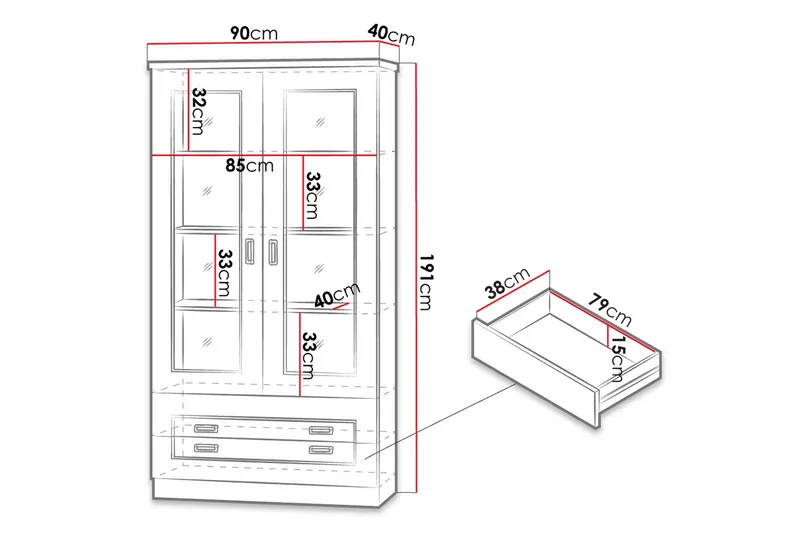Tadeusz Vitriinikaappi 90x44x190 cm - Säilytys - Kaappi - Vitriini